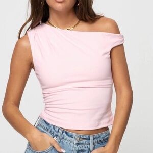 Princess Polly Danza Top Pink Asymmetrical-Shoulder Blouse
